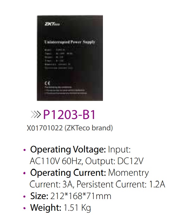 Power Supply with Battery (NOT INCLUID)Leads Input: 110V AC, 60Hz Output: 12V DC, 3A Momentry Current:3A Persistent 1.2A